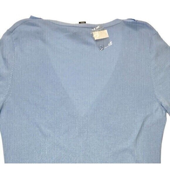 Cable & Gauge Cardigan Womens L Blue Ruffle Front Lightweight V Neck Sweater NWT - Picture 3 of 10